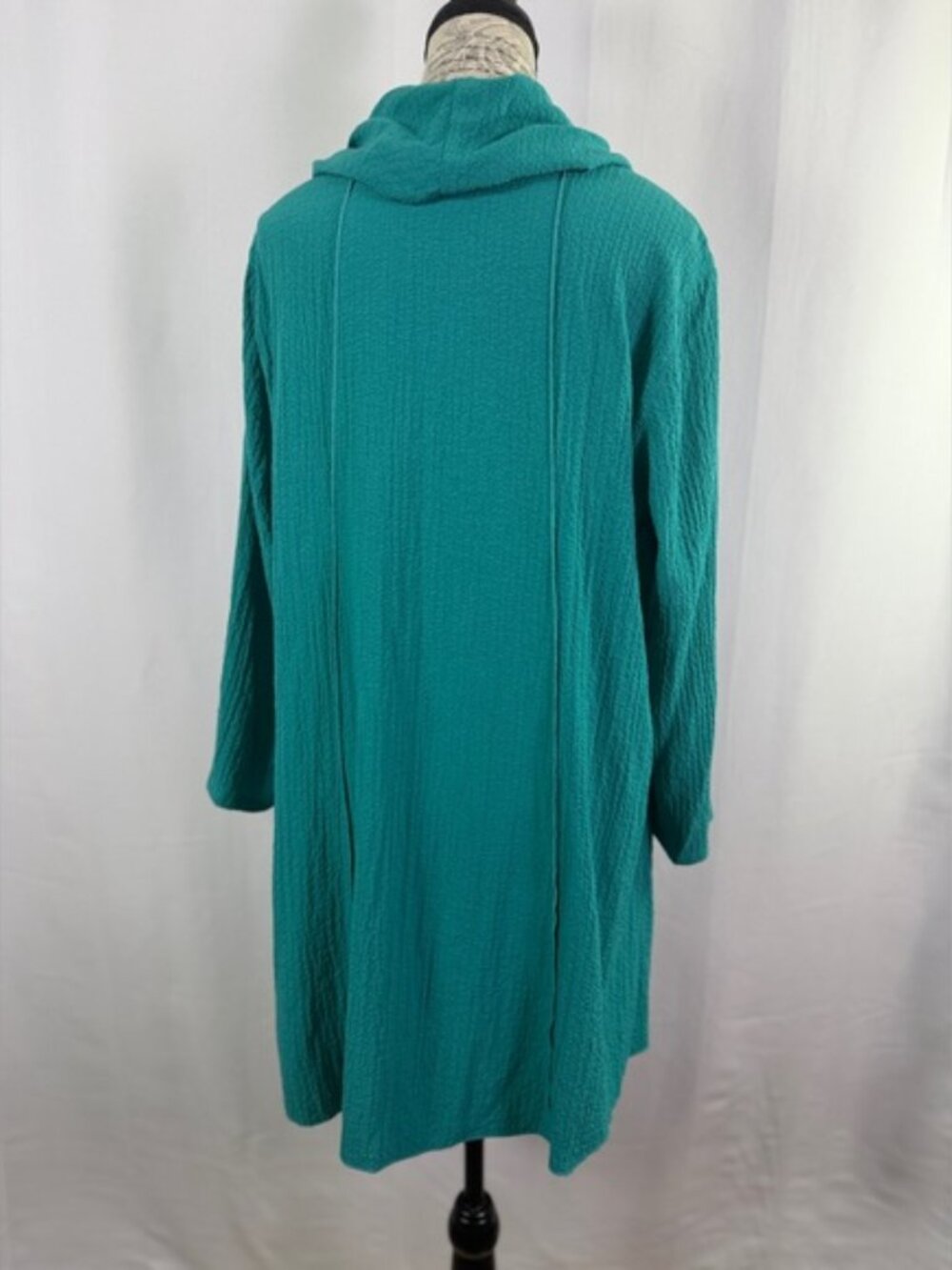 Ali Miles L Teal Cowl Neck Tunic Top Textured Swing Boho Lagenlook - Picture 6 of 9